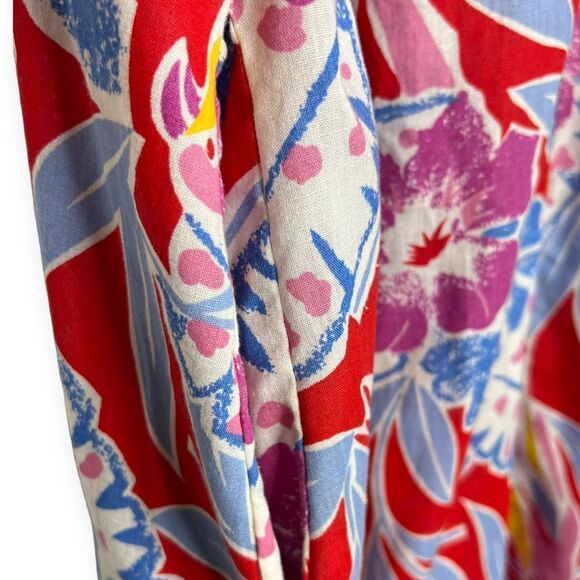 Mrs Roper Party 1960s Tropical Floral Parrot Print Caftan Mumu House Dress Large - Picture 3 of 10